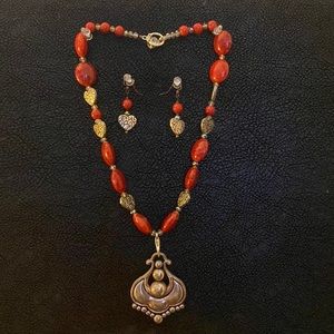 Sweet Red Honey Heart Earring & Necklace Set